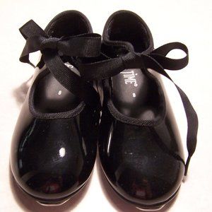 DANCE TIME BRAND YOUNG TODDLER LITTLE GIRLS BLACK TAP SHOES SIZE 8